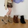 Autumn and winter new pointed western cowboy boots suede retro knight thick heel stacking boots short short boots