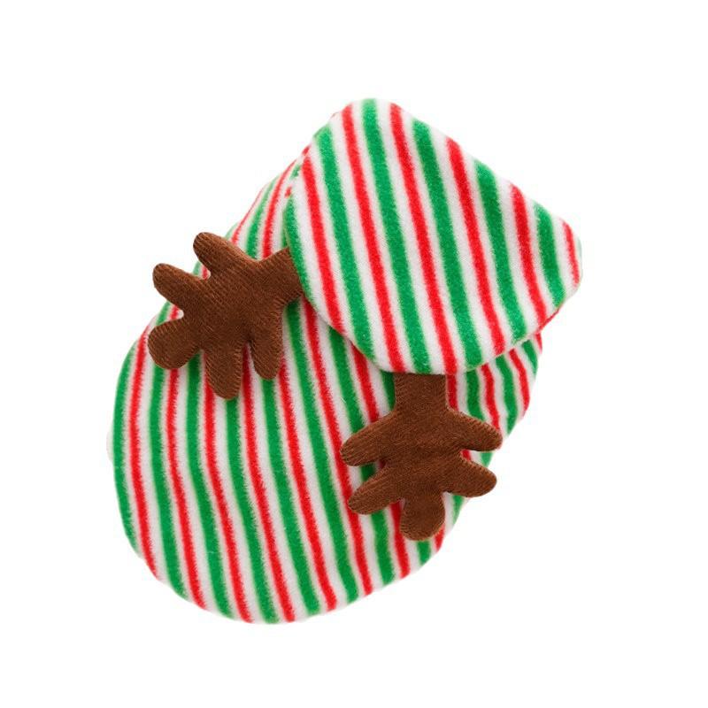 Pet Christmas Costume Small Dogs - Reindeer Themed Cozy Winter Outfit In Red Green Stripes XS To XXL