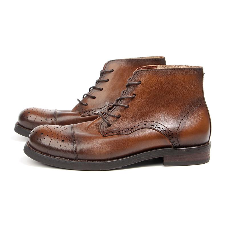 Cowhide Men's Boots Genuine Leather Shoes Men Brogues Ankle Boots Handmade Retro Leather Boots Luxury Men's Formal Shoes