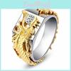 Popular 18k Pattern Dominant Dragon Goldplated Ring With Colorful Diamonds For Women And Men