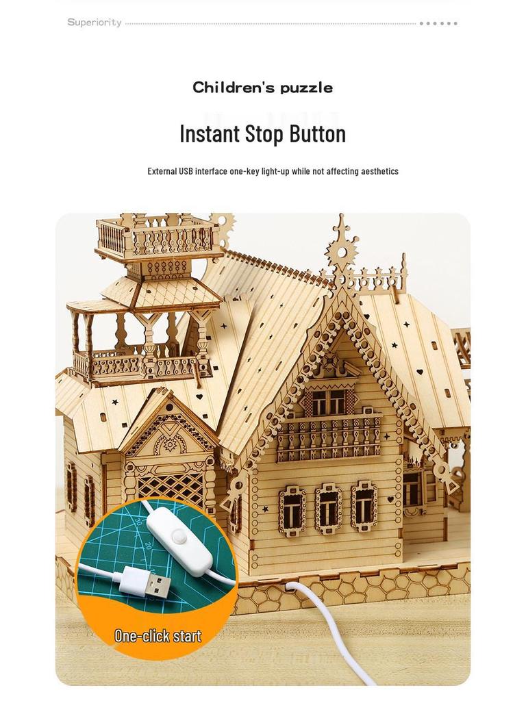 DIY 3D Wooden Puzzle: Creative Retro Villa Educational Toy