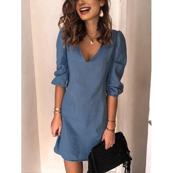 Spring Fashion Women's Dress Puff Long Sleeve V-neck Dresses Female Summer Elegant Loose Casual Clothes Ladies