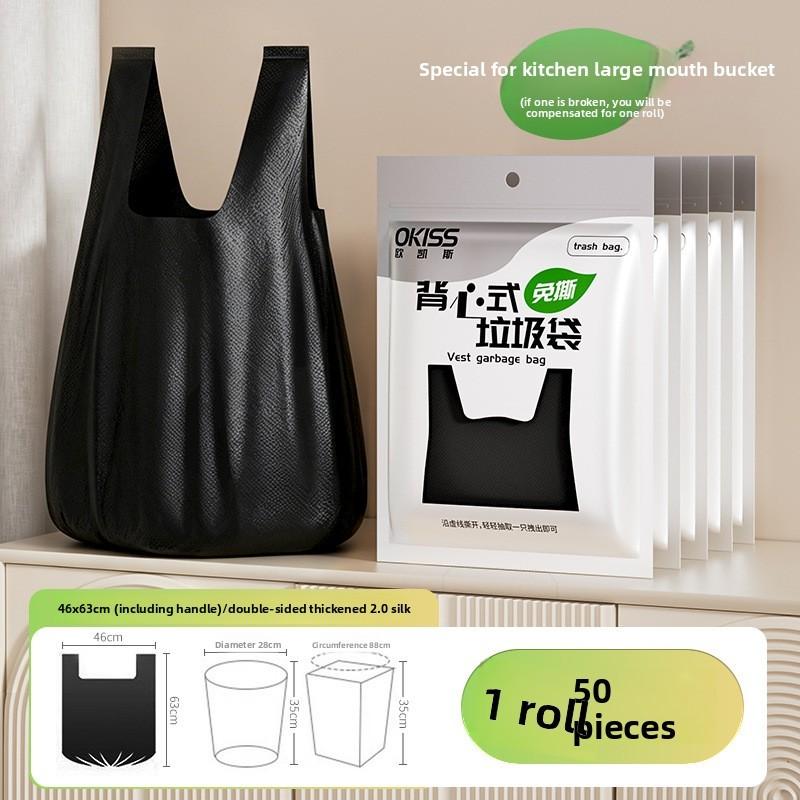 Household Waste Bag With Handles For Kitchen Garbage Disposal Thick Black Durable Pe Material