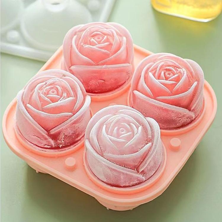 Vassoio per cubetti di ghiaccio rosa: Stampo in Silicone a 4 Cavità per Cocktail, Whiskey, Bevande e Succhi.