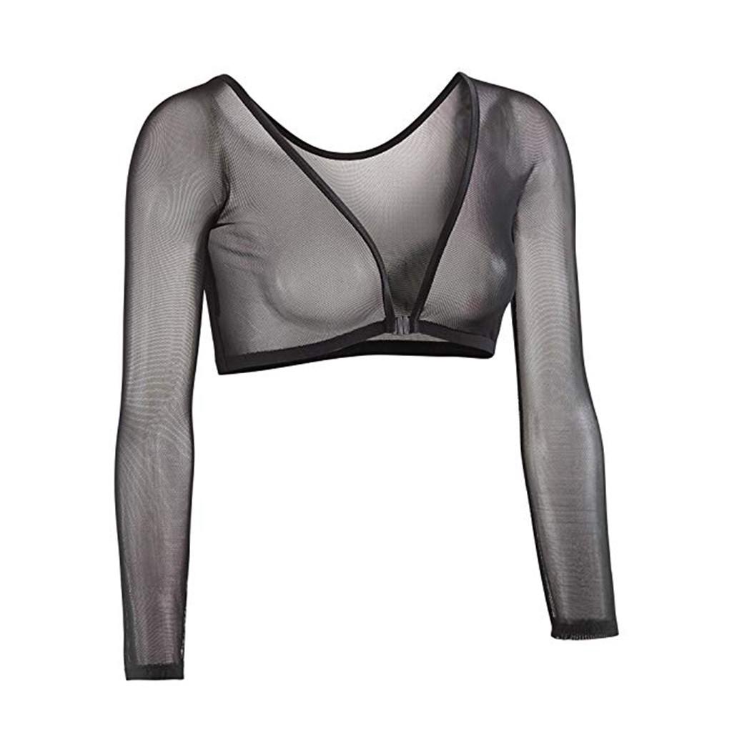Side Both Wear Women Sheer Plus Size Seamless Arm Shaper Crop Top Shirt Blouses