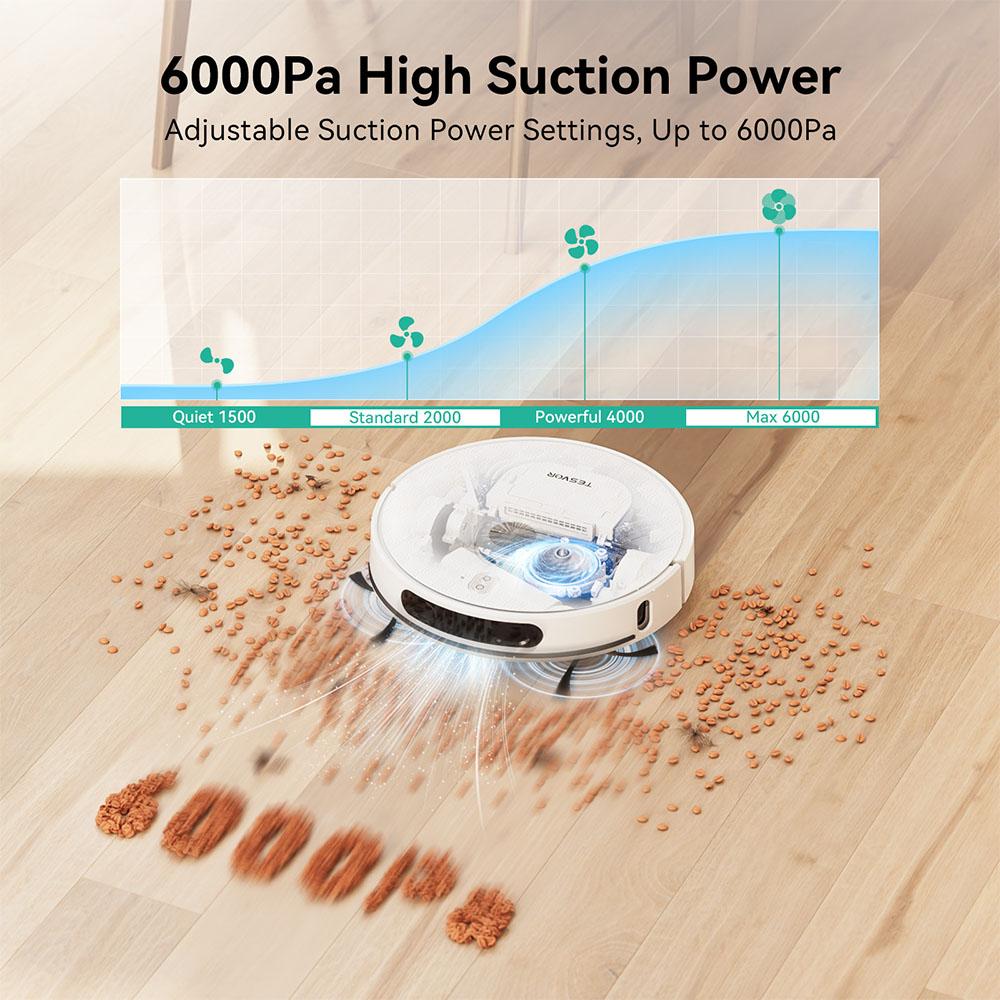 Tesvor S8 Pro 2 in 1 Robot Vacuum Cleaner with Wiping Function, 6000Pa Suction, LiDAR Navigation, 240min Running Time, APP/Alexa Control