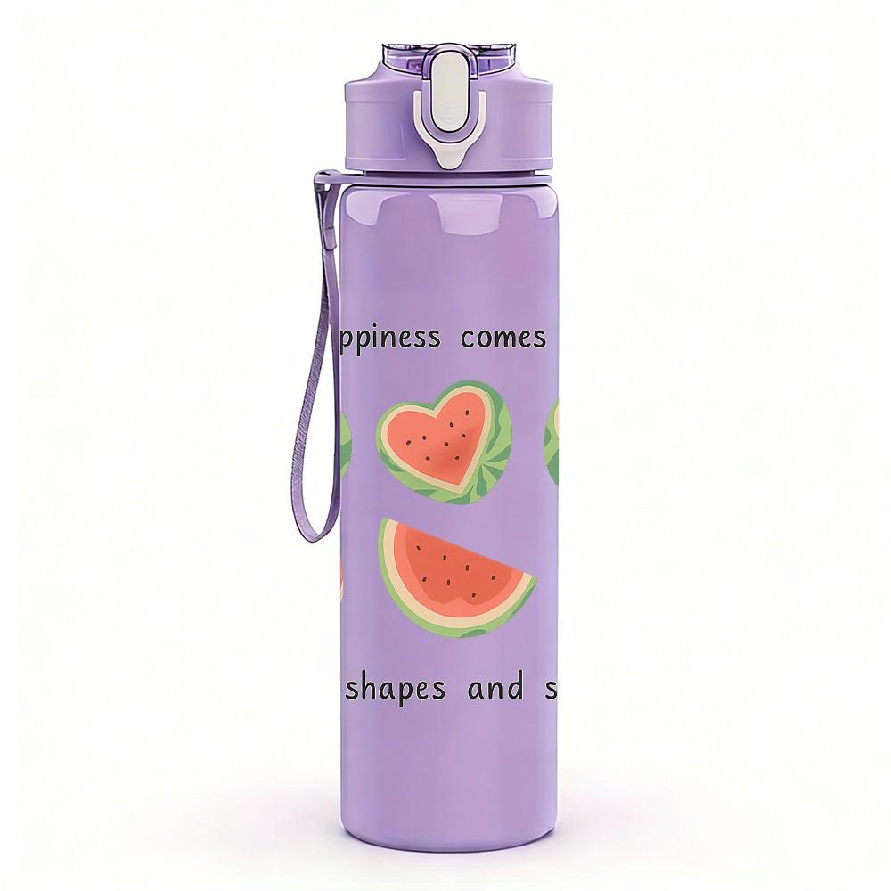 1PC Watermelon Slice Pattern 750ml Color Plastic Sports Water Bottle Leakproof Flip Straw Lid Suitable for Sports Office Home Use