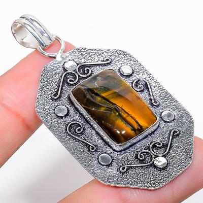 Tiger Eye Handmade Gemstone 925 Sterling Silver Jewelry Pendant 2.40" N5N64