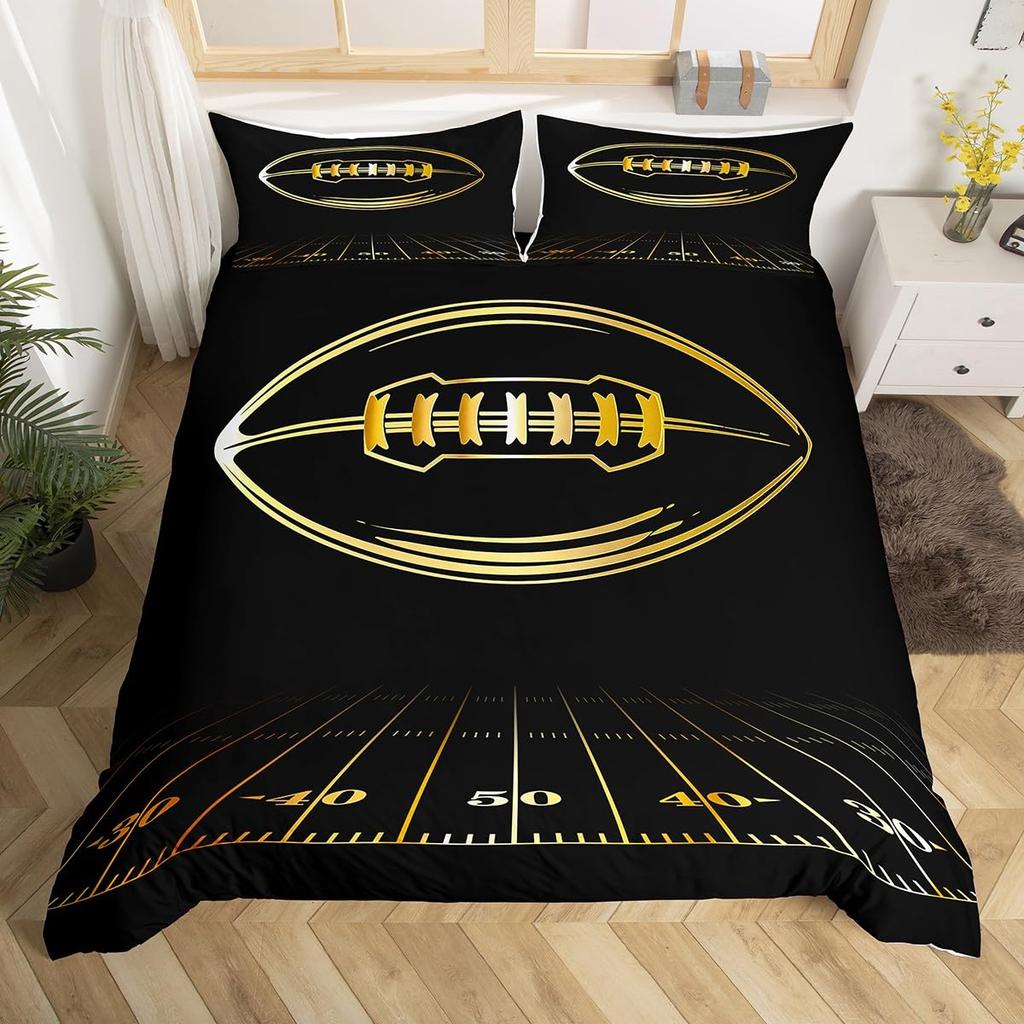 Boys Football Duvet Cover Set Microfiber 3D Soccer Comforter Cover Ball Sport Theme Bedding Set Single Twin King For Kids Teens