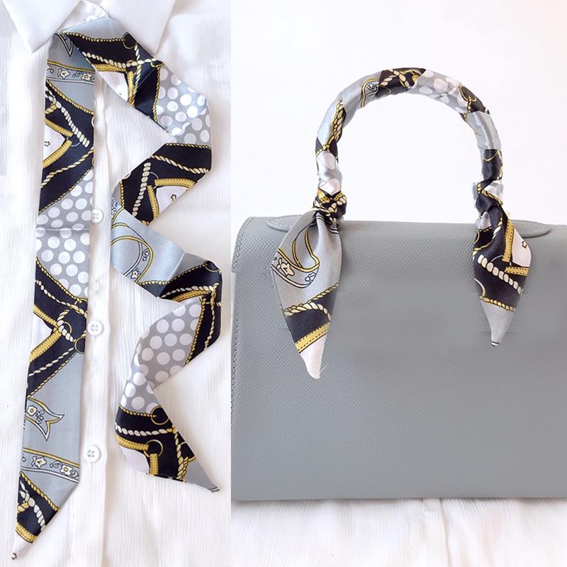 4cm* 95cm Woman Thin Imitation Silk Scarf Long Hair Strip Headband Neckerchief Fashion Bag Handle Ribbon Scarf Female Tie