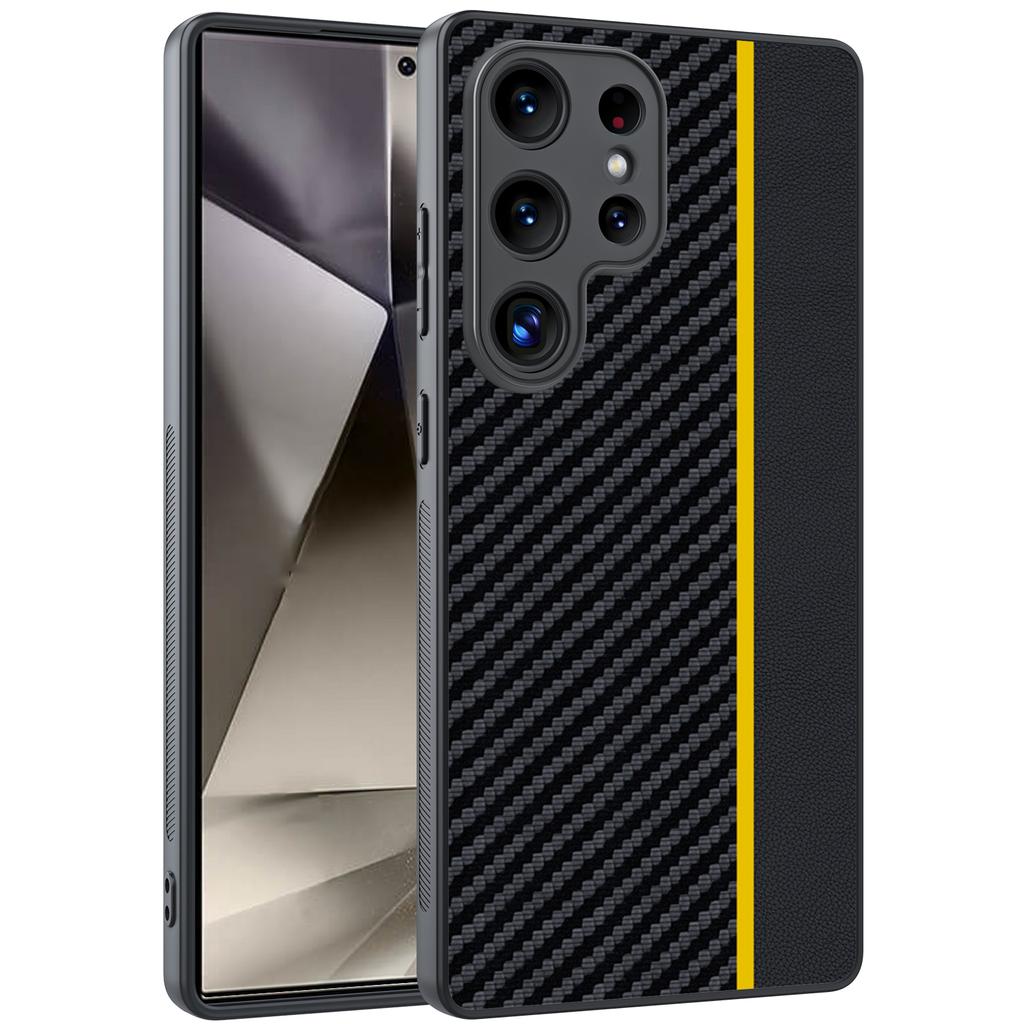 For Samsung Galaxy S25 Ultra Case Leather+PC Hard Phone Cover Carbon Fiber Texture