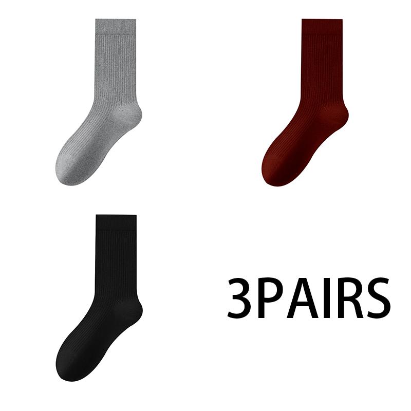 Women's Fall and Winter Angola Red Vertical Stripes Stockings Boneless Mid-calf Cotton Socks