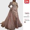 European & American 2025 Sexy V-neck Long-sleeve Gold-sprinkled Evening Gown
