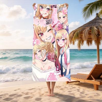 M-Meu Querido Amigo Marin Kitagawa Microfibra Toalha de Praia Rosa Secagem Rápida Macia Absorvente Toalha de Banho para Fãs de Anime Adolescentes Verão