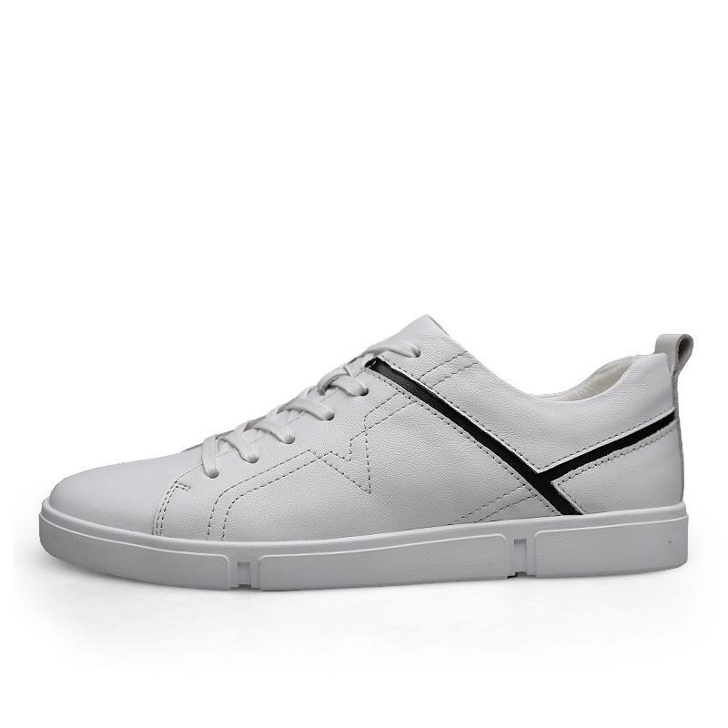 Men's Plus Size White College Style Skate Shoes, Soft Cowhide Casual Trendy Sneakers