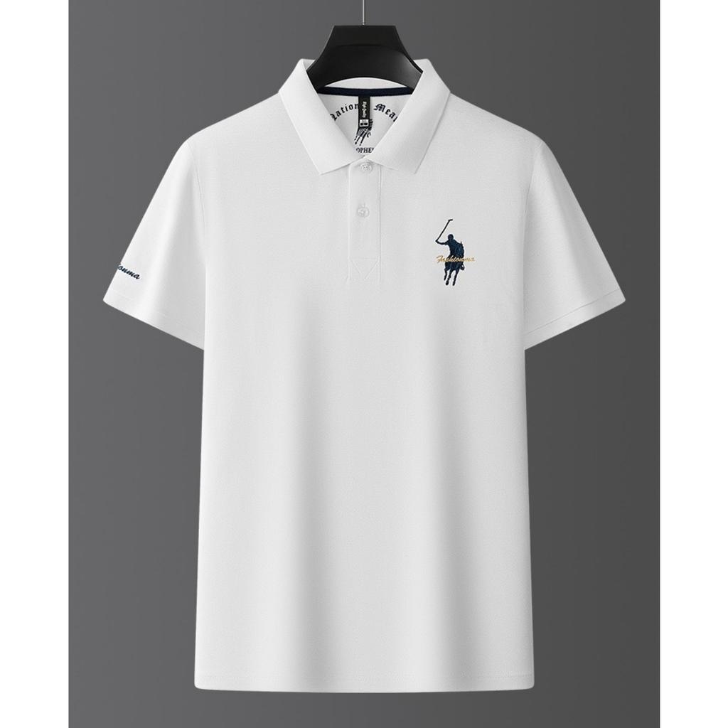 Trend Hub Luxus Stickerei Herren Poloshirt Dünn Atmungsaktiv 100% Baumwolle Schwarz Marineblau Revers Kurzarm Tops Markenkleidung