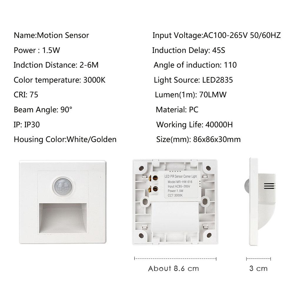 LED Bewegungssensor Nachtlicht PIR Induktion Einbau Wandleuchte Innenbeleuchtung Heimdekor Flur Treppe 220V 110V 3000K