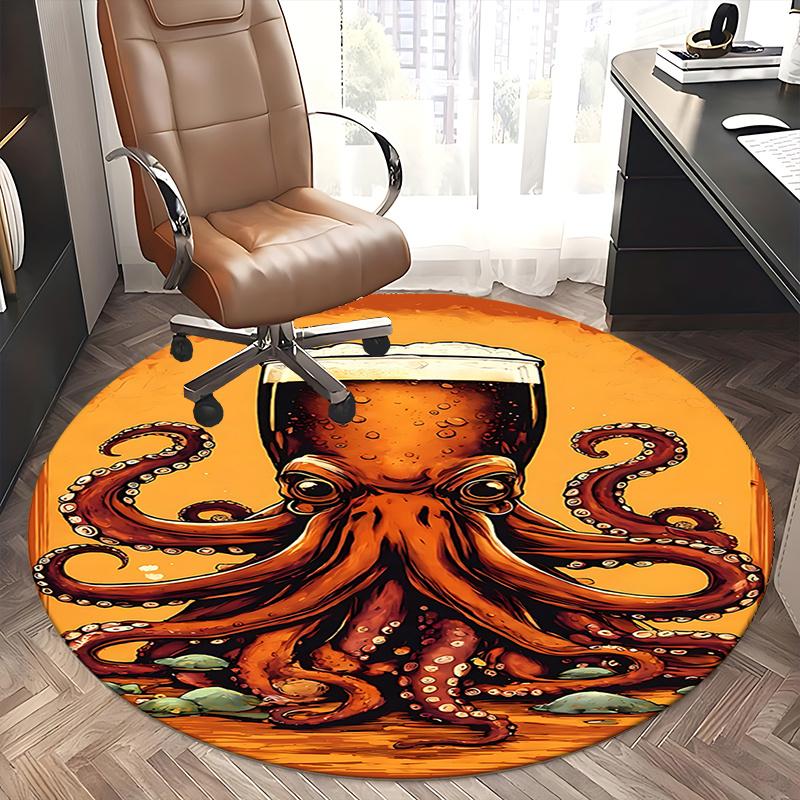 Octopus Beer Glass Chair Mat Round Carpet for Home Decor, Office Use, Living Room, Bedroom, Gift Idea0212b