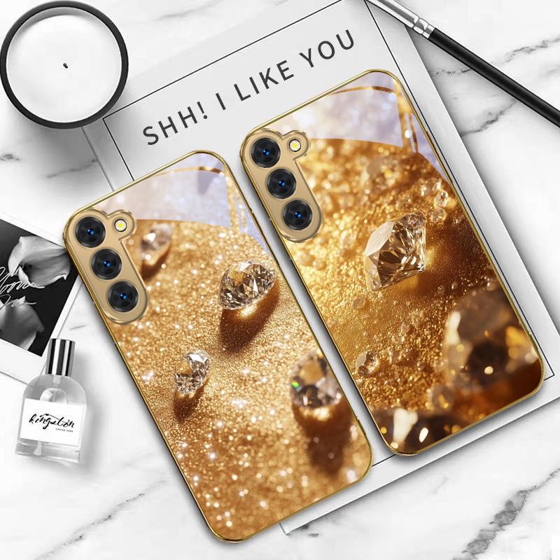 Diamants or brilliant Pour Samsung Galaxy S20 FE S21 S22 S23 Plus S24 Ultra S25Ultra S21+ S9+ S22Plus Coque de téléphone en verre doré