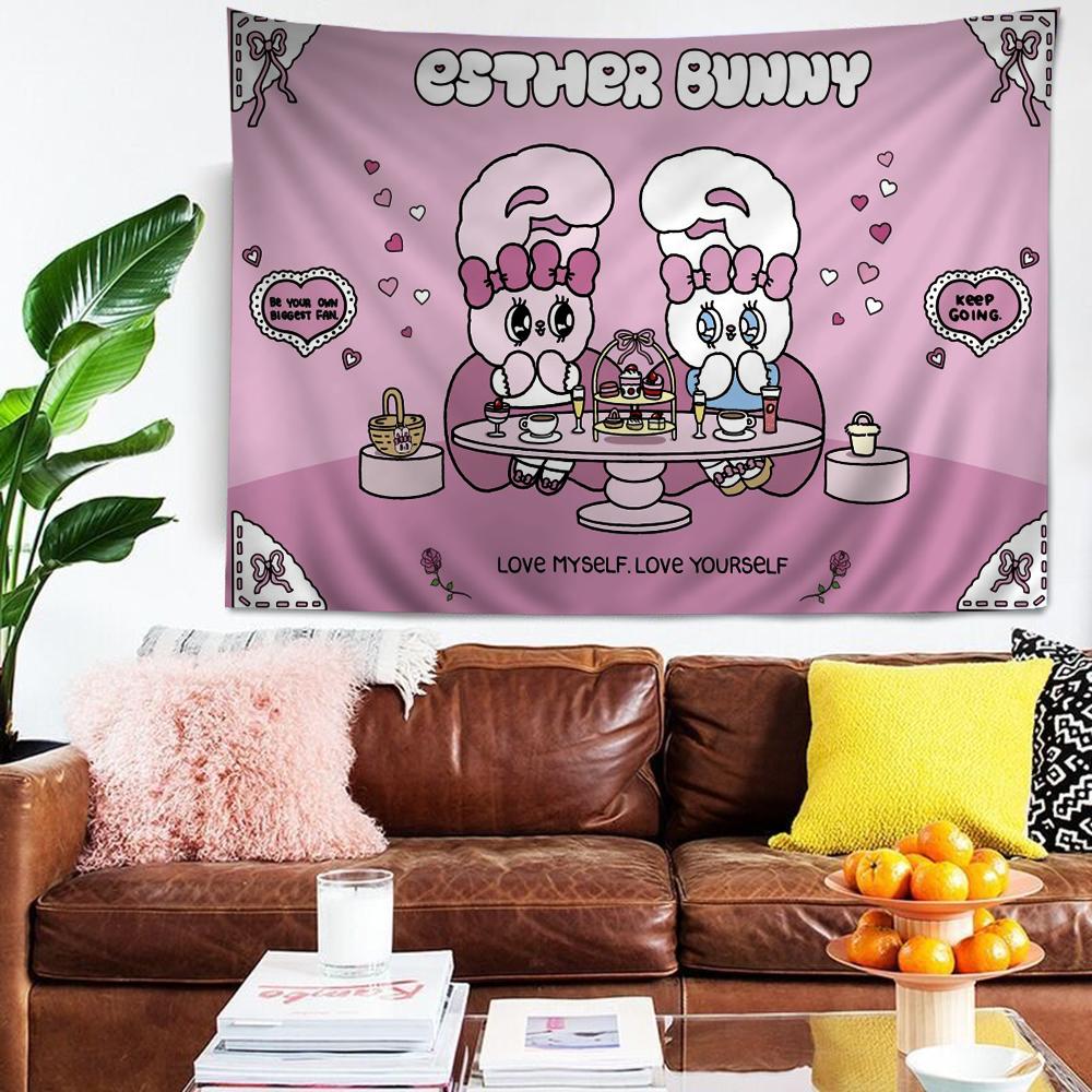E-Esther-B-Bunny Colorful Tapestry Wall Hanging Hippie Flower Wall Carpets Dorm Decor Japanese Tapestry