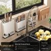 White Wall-Mounted Kitchen Rack: No-Drill Seasoning, Knife, and Chopsticks Organizer
