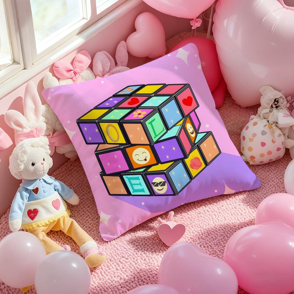 cartoon style Rubik's cube Cute Cushion Cover Pattern Printed Pillowcase for Living Room Sofa Cushion Cover & Bedroom Decor