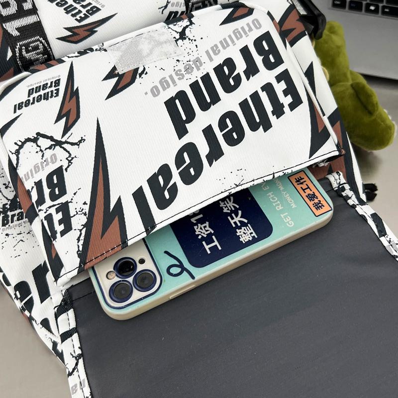 Lightning Print Backpack Large Capacity Graffiti Unisex Schoolbag Junior High School Student Backpack
