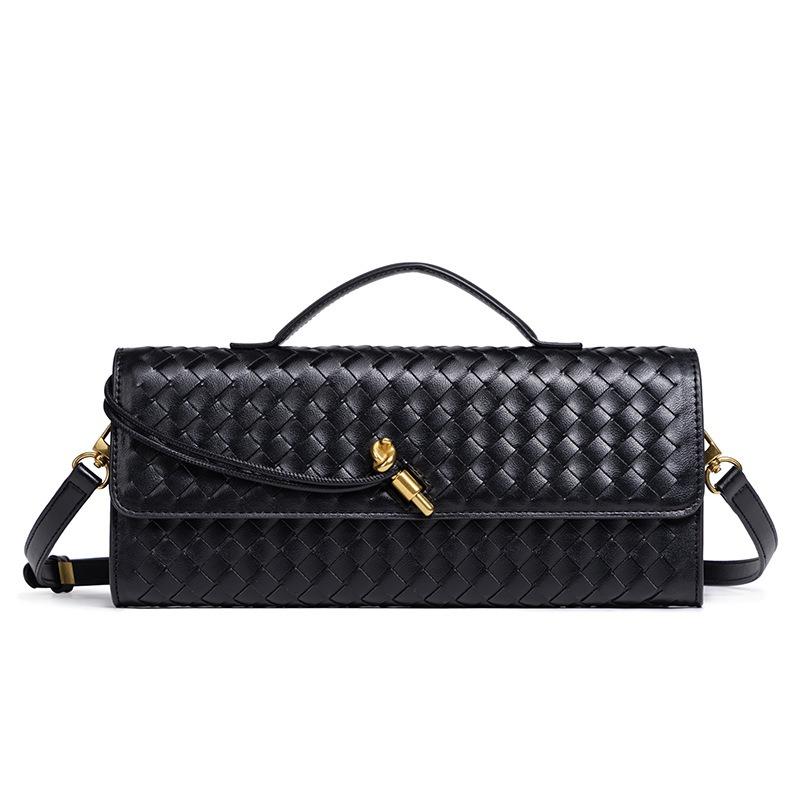[] Niche Woven One-shoulder Baguette Bag, Horizontal Clutch Bag, Women's Oblique Span Bag