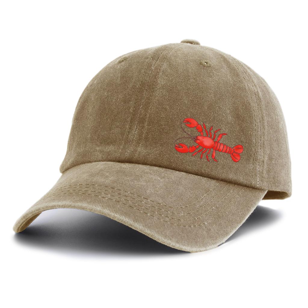 1pc Lobster Print Washed Baseball Cap for Adults, Minimalist Retro Style Casual Soft Adjustable Dad Hat, Perfect As Gift