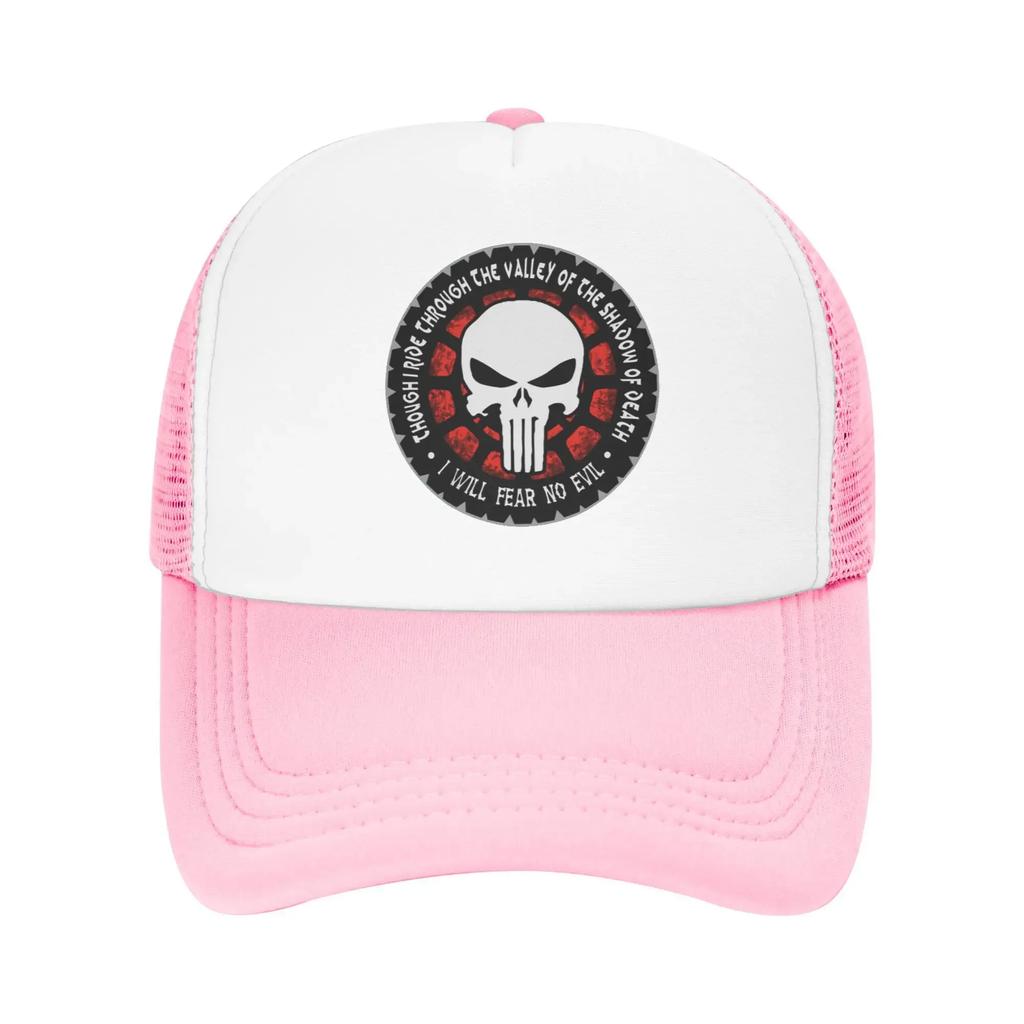 Through The Valley Of The Shadow Of Death Punisher Skeleton Travel Mesh Baseball Caps Men Beach Coquette Hat Hip Hop Trucker Cap