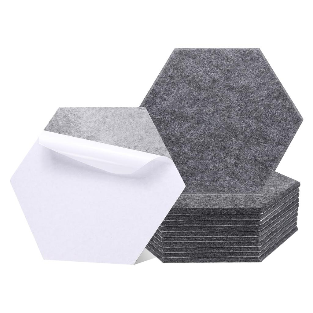 Uxcell 12-teilige selbstklebende Akustikpaneele, 12" x 10" x 0,4", gute Dichte, schalldämmende Polsterung, sechseckige Schallabsorptionspaneele, isoliert