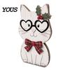 Small Wood Christmas Ornaments Wooden Cat Tabletop Decor, Cute Kitty Figurine, Rustic Farmhouse Decor for Xmas Tiered Tray Ornament Living Room Shelf