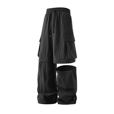 Men's Light Blue 2-in-1 Convertible Cargo Pants Detachable Wide Leg Shorts with Pockets