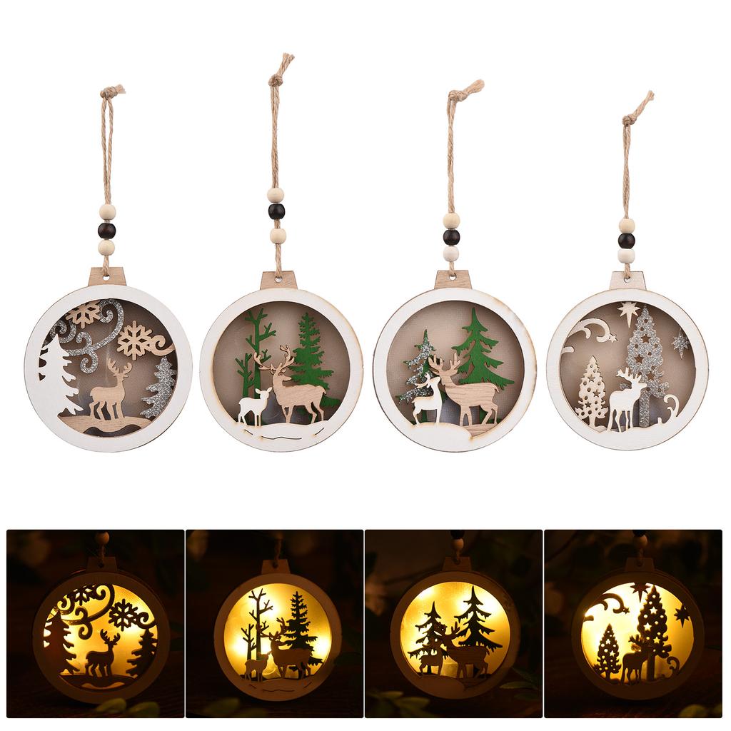 Christmas LED Wooden Pendant LED Christmas Tree Hanging Decoration Elk Tree Night Light Christmas Ornament Gift Holiday Festivals Dinner Decor