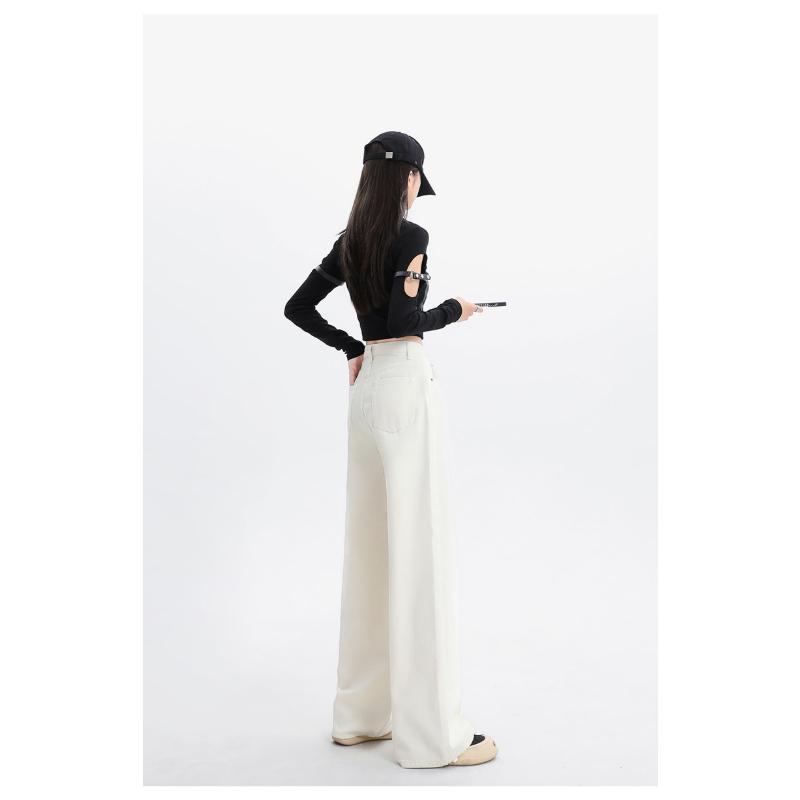 Korean Style Narrow Wide-Leg Jeans for Women Spring Autumn 2024 New Loose Slimming Casual Versatile Straight-Leg Floor-Length Pants