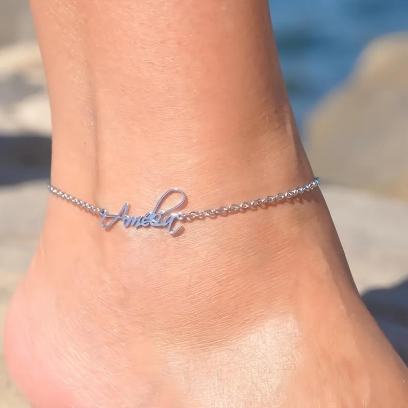 

Customized Stainless Steel Golden Name Anklet, Personalized Handwritten Font Style, Adjustable ID Special Nameplate Anklet Gifts