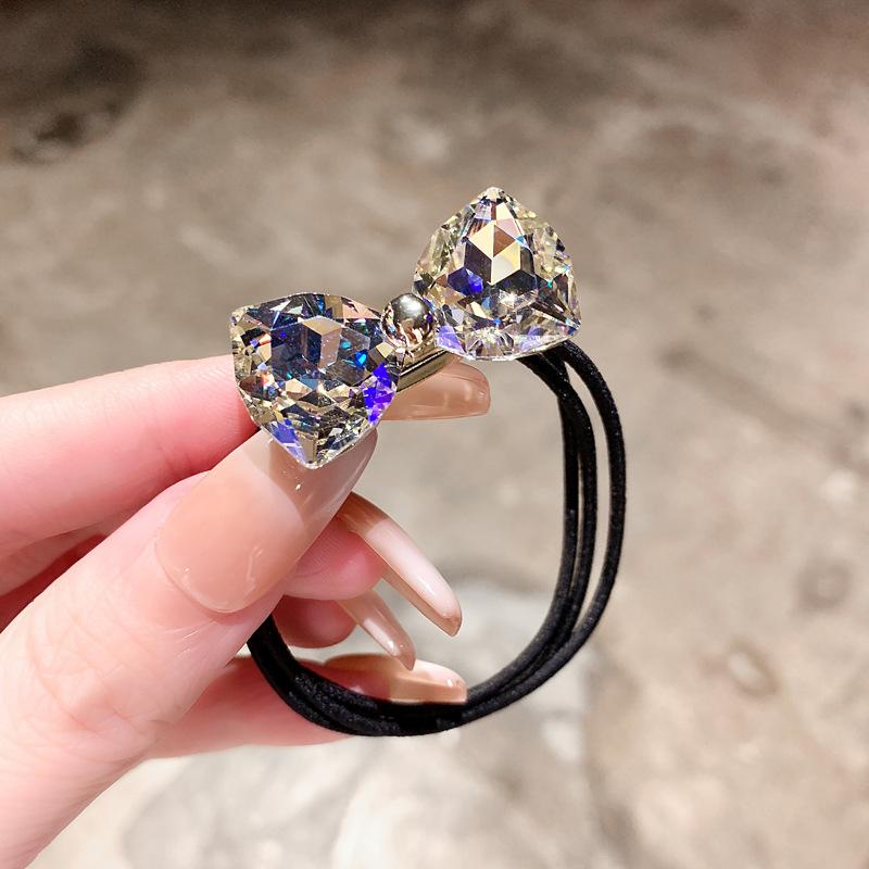 New Korean Version Diamond Bow Headband Simple Ball Head Rubber Band Hair Rope Ponytail Hair Band Headgear