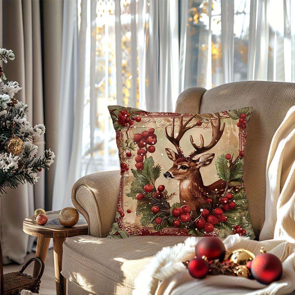 Christmas Decoration Pillowcase Retro Christmas Red Dress Bishop Reindeer Garland Print Sofa Cushion Cover Home Decoration