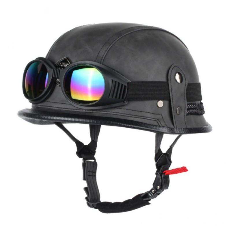 Motorcycle Half-helmet Retro German Handmade Leather Half-face Quick-release Buckle With Goggles