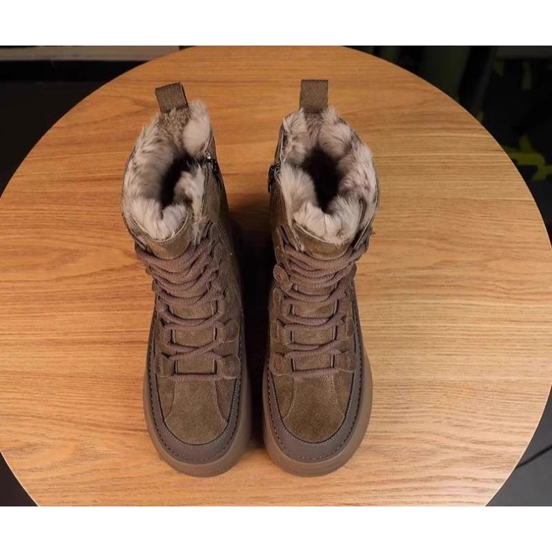 Thick-soled Snow Boots for Women In Winter2025New Style Fur One-piece Mid-calf Boots with Fleece and Thickened Warm Cotton Shoes
