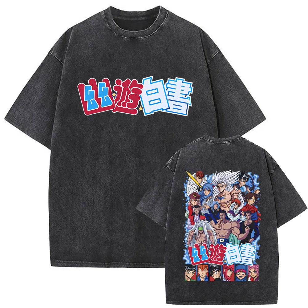 Anime YuYu Hakusho Urameshi Yuusuke Vintage Washed T Shirt Men Women Casual Oversized Tshirts Mens 90s Manga Retro Streetwear