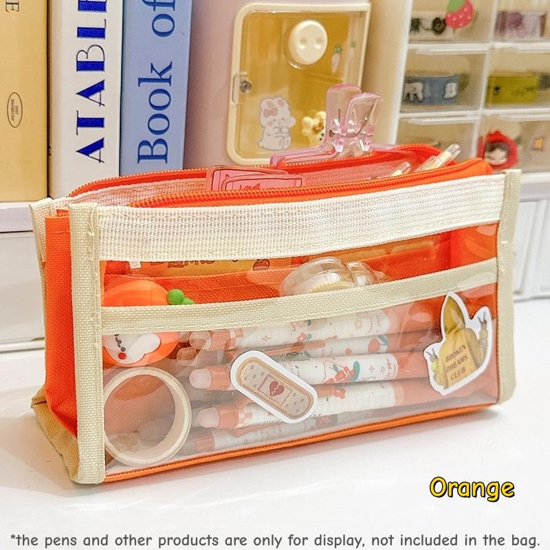 1 st Color Block Transparent PVC Pennskrin Penförvaringspåse för Prov Söta Färger Stor Kapacitet Flerlagers Kontorsmaterial