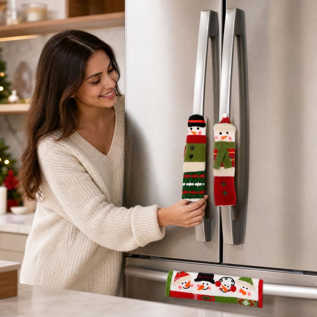 Christmas Microwave Oven Door Handle Cover, Extra Long Fabric Sleeve for Kitchen Appliance Door Handle, Holiday Home Decorative Cover
