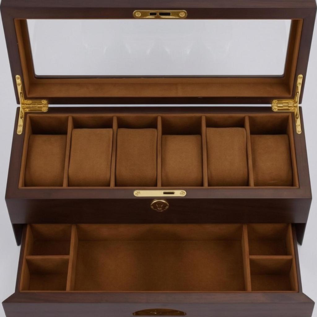 Double-Layer Watch Case Velvet-Lined Jewelry Storage Box with Drawer Padded