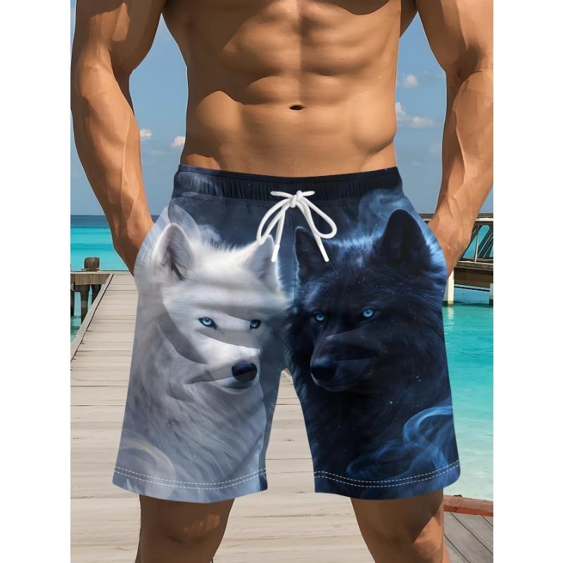 Summer men s shorts yin and yang wolf print wild mysterious style beach shorts M