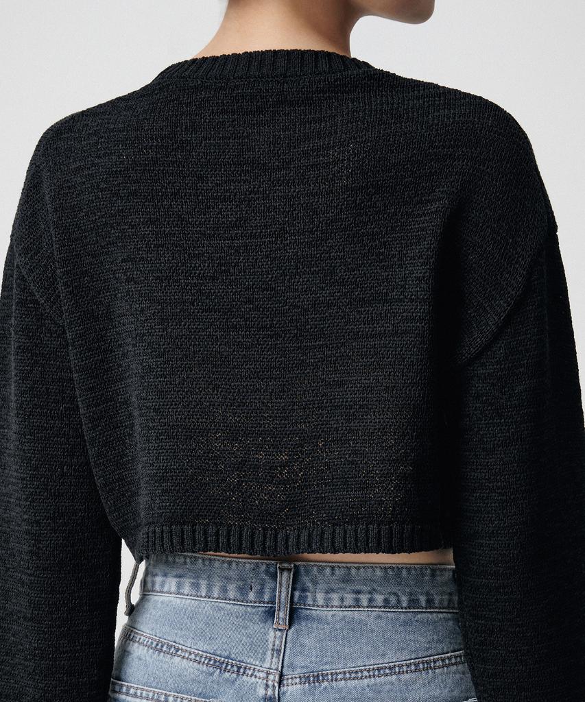 MUSINSA STANDARD WOMAN Women'S Flat Yarn Crop Knit [Black]