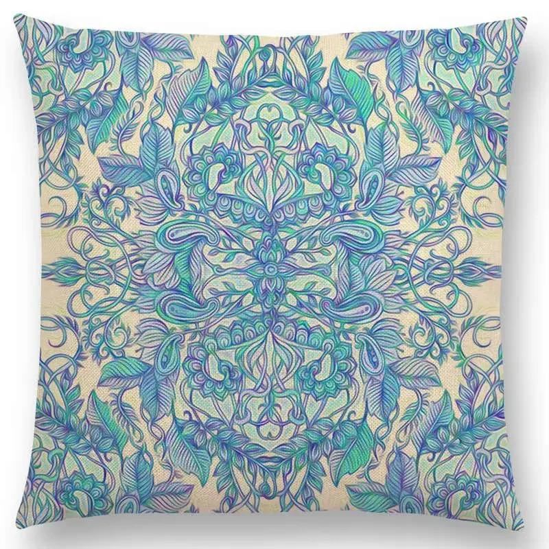 New Boho Art Flower Gorgeous Floral Diamond Doodle Botanical Geometry Mandala Decorative Pattern Cushion Cover Throw Pillow Case