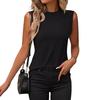 Summer Women Vest Loose Fit Sleeveless Round Neck Tank Tops Solid Color Line Details Breathable Vest