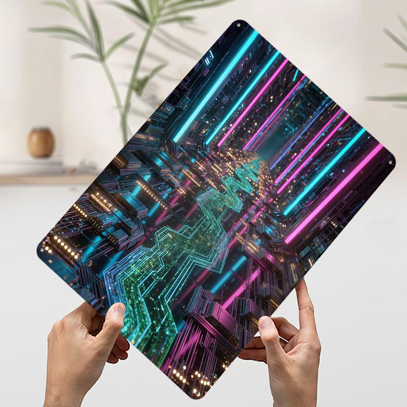 Cyberpunk Circuit Board Corridor Metal Poster Customized Wall Art Retro Vintage Tinplate Signs for Aesthetic Decoration Room