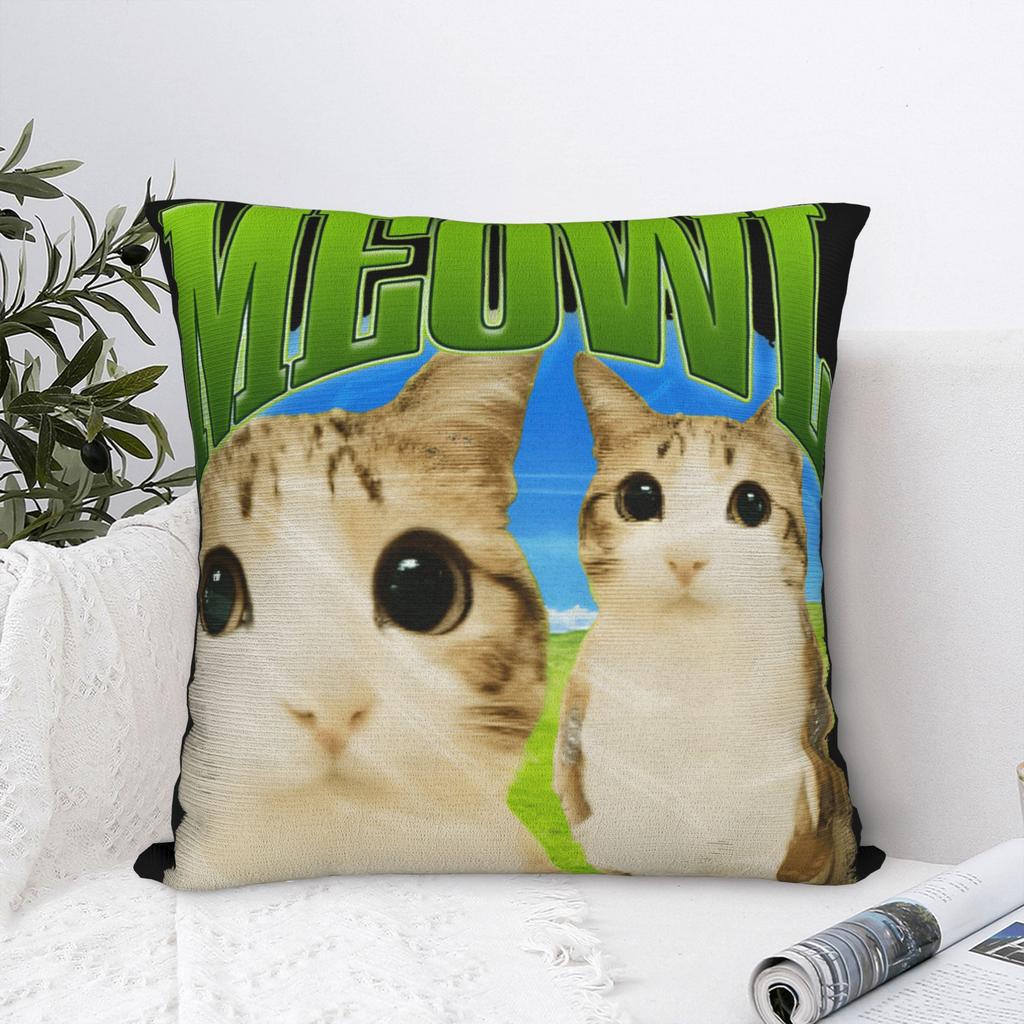 Pillow Case Meowl Funny Cute Cat Owl Meme Print Pillow Cover For Sofa Couch Bed Living Room Kawaii Pillowcases